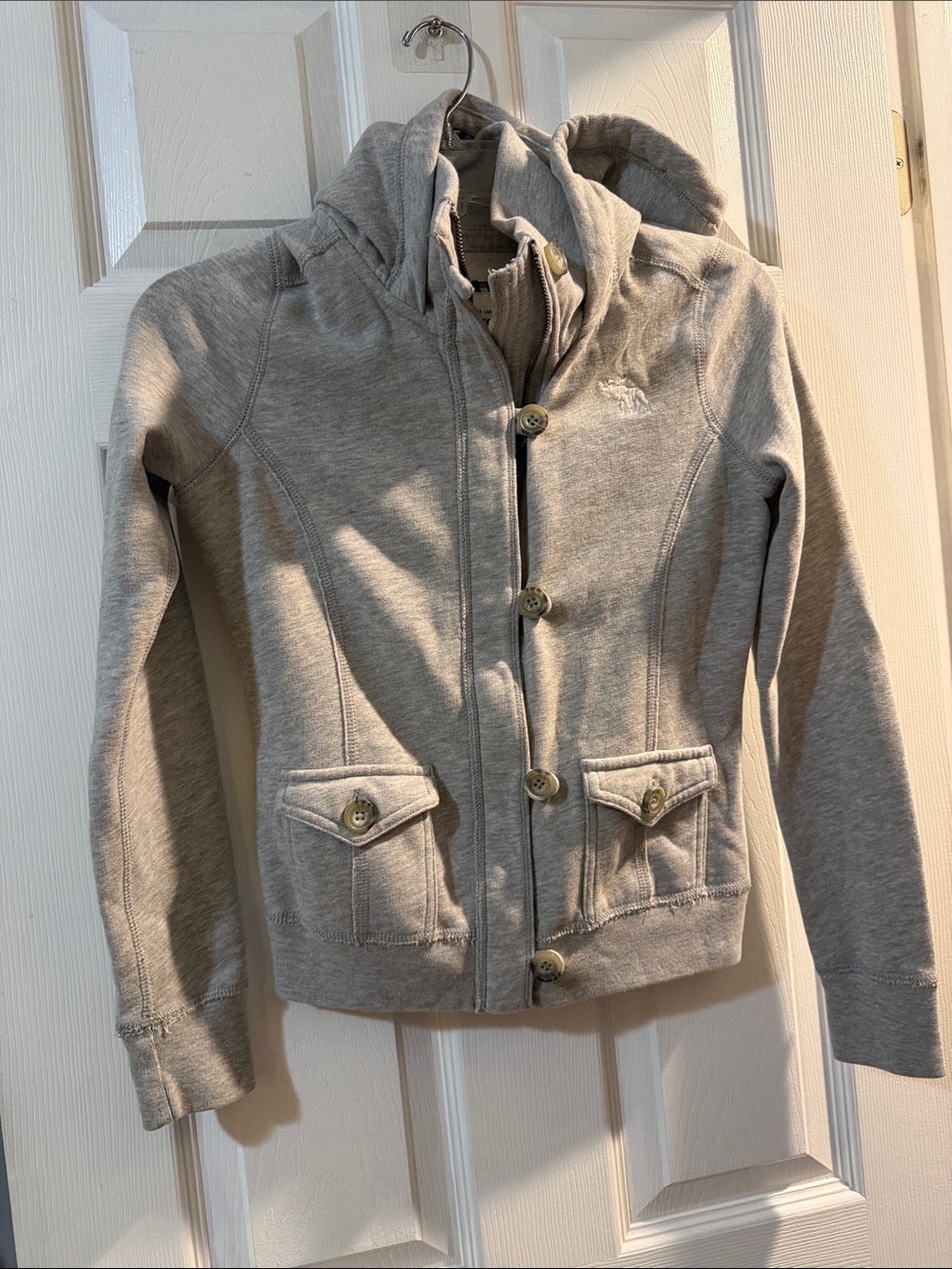 abercrombie kids Light Gray Hooded Zip & Button Jacket